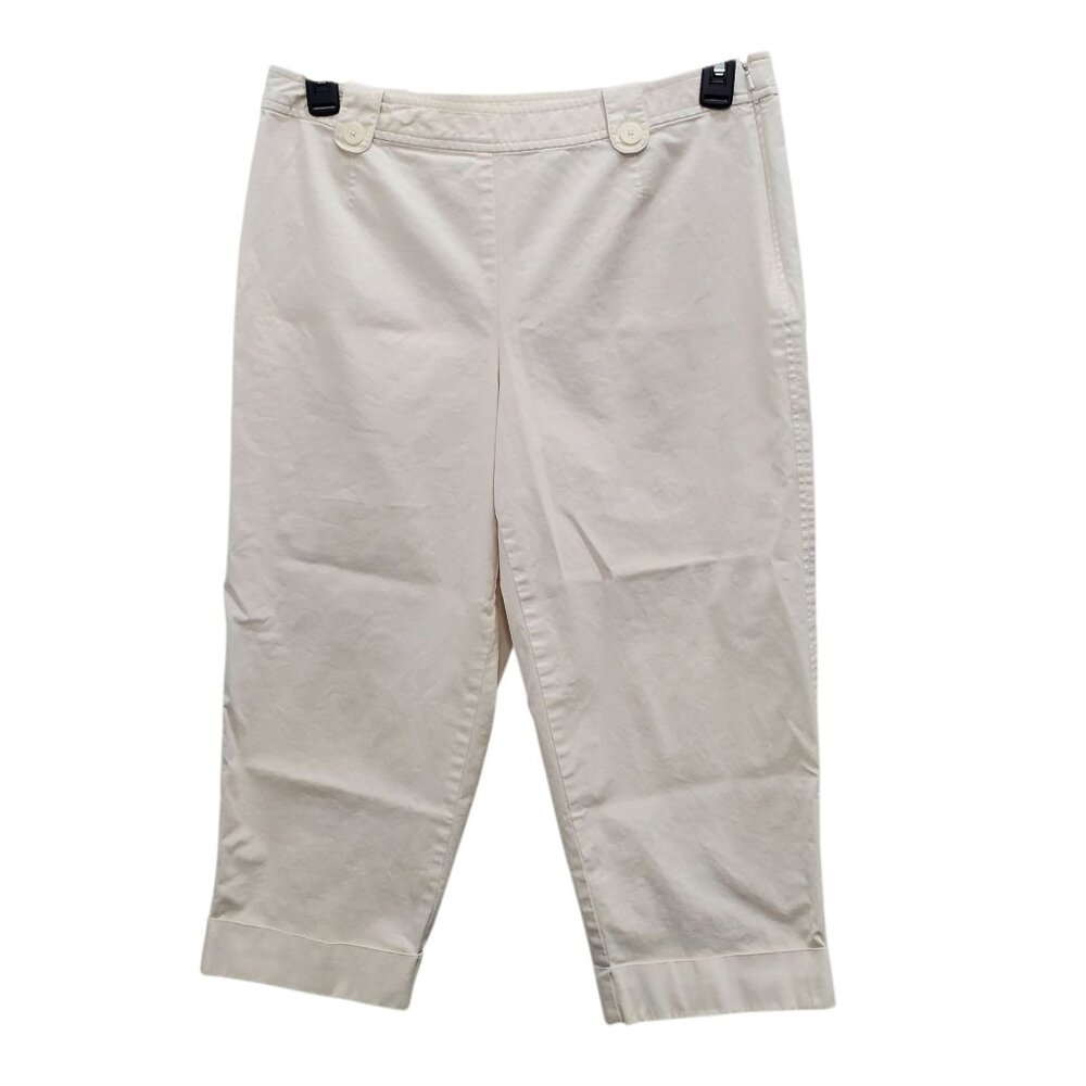Talbots Petite Vintage White Flat Front Side Zip Cropped Casual Pants‎ Size 14